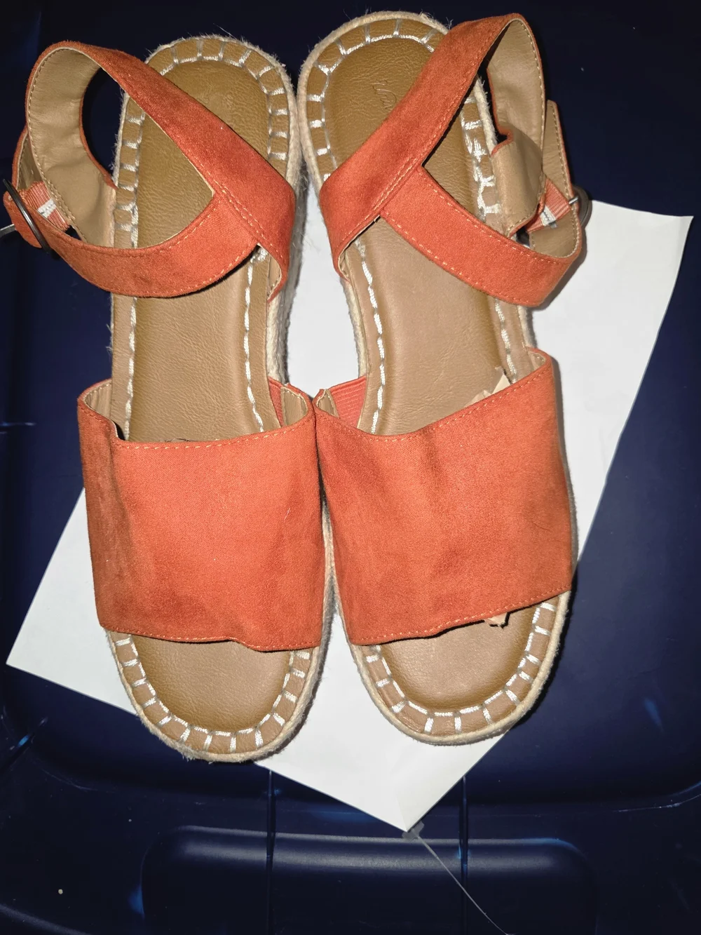 Universal Thread Orange Suede Cross-Strap Slide Sandals with Tan Footbed